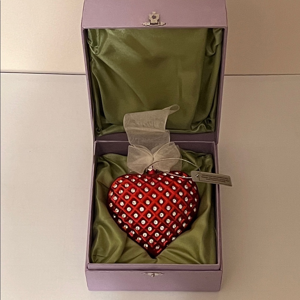 Swarovski Crystals. Vintage Glass Heart Ornament “Santa’s Coat”. Made in Belgium